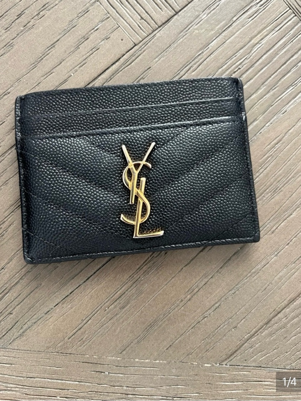 Saint Laurent Cassandra Black Quilted Leather Card Case with Gold YSL Emblem